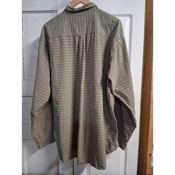 L.L. Bean Mens XXL Green Stripe Button-Up Shirt 100% Cotton Casual Long Sleeve - Picture 2 of 6